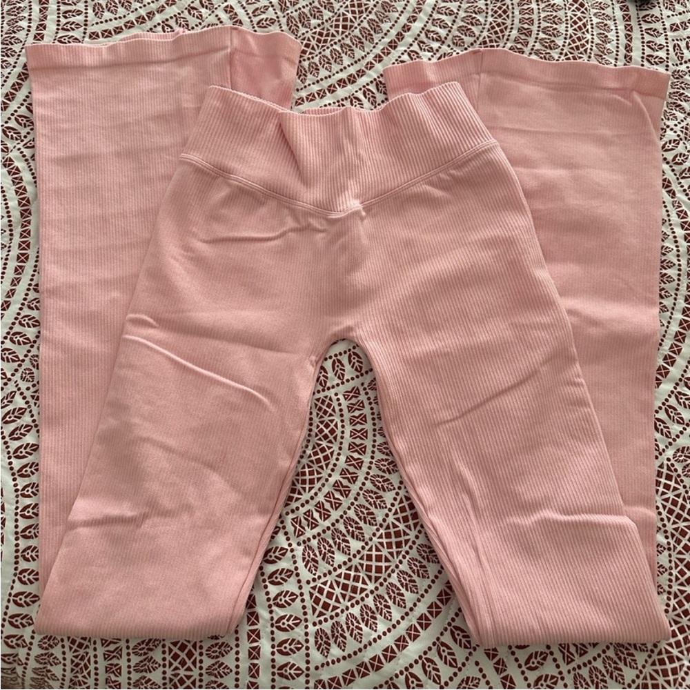 NVGTN Soft Pink Harmony Ribbed Flare Leggings Flares